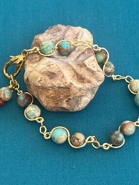 Sea Sediment Jasper Wire Wrapped Beaded Bracelet